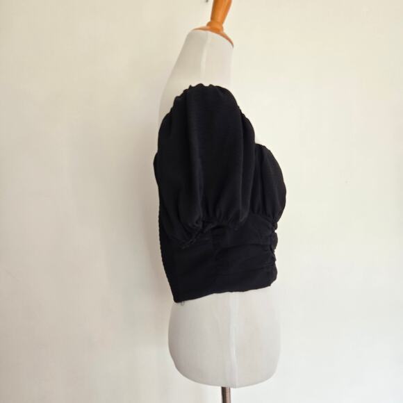 Forever 21 Whimsy Goth Cropped Top Puff Sleeves Black Smocked Lolita Women Large - Picture 2 of 8